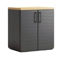 Moderne opbergkast met houten top en dubbele deuren