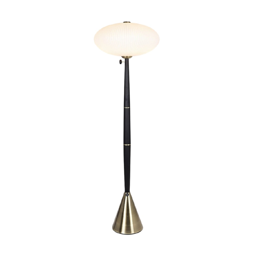 Moderne vloerlamp met sculpturale basis en verstelbare helderheid