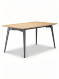 **Verstelbare Eettafel met Houten Blad en Stalen Poten**