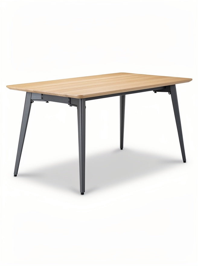 **Verstelbare Eettafel met Houten Blad en Stalen Poten**